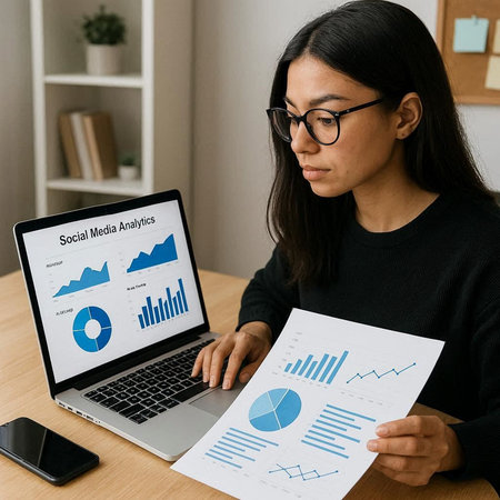 Businesswoman analyzing investment charts with laptop. Accounting and finance concept.