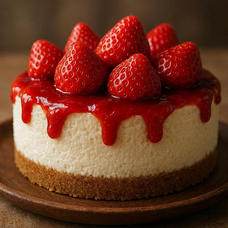 Strawberry Cheesecake on a wooden background. Selective focus.の写真素材