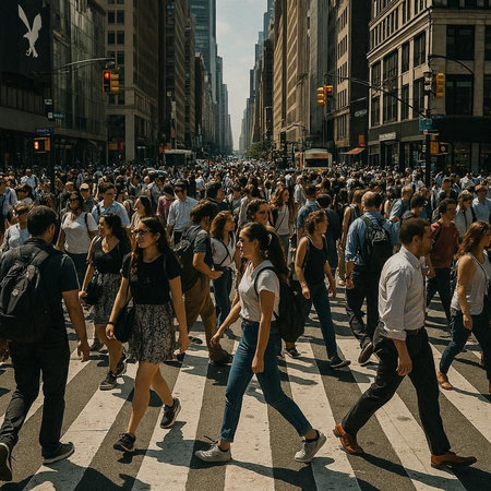 Crowd of people crossing the street in Manhattan