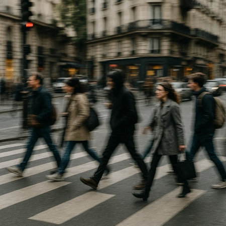 People crossing the street in London, UK.