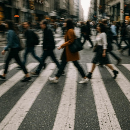 People on zebra crossing in the city. Intentional motion blur