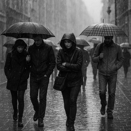 People in the rain
