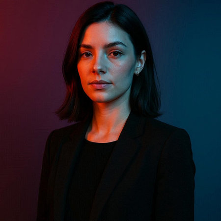 Portrait of a beautiful asian woman in a black suit.の写真素材