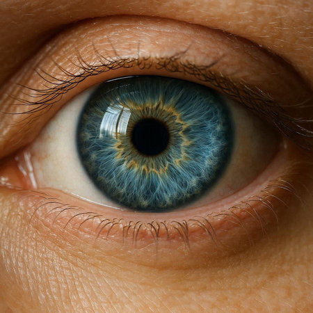 Close-up of human eye with blue iris. Macro shot