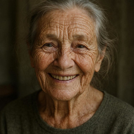 Portrait of a smiling elderly woman. Close-up portrait.