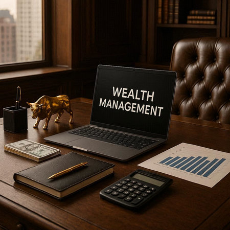 Financial concept about WEALTH MANAGEMENT with sign on the laptop screen.