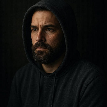 Portrait of a bearded man in a hood on a dark background