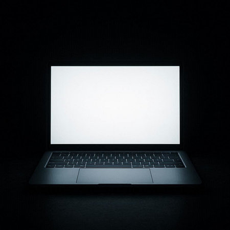 Laptop with blank screen isolated on black background. 3d render