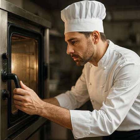Portrait of a male chef cooking in the oven at the restaurant