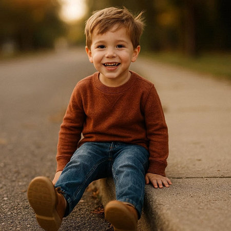 Portrait of a smiling little boy on the road in the park