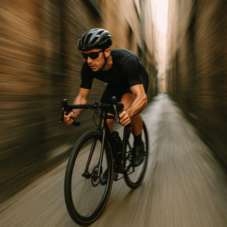 Cyclist Riding a Bike in a Urban Street. Motion Blur