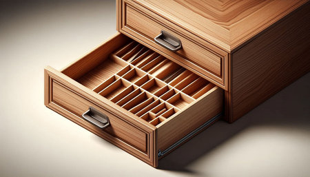 Wooden drawer with drawers, close-up, 3d render