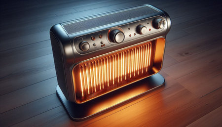 Retro radio on a wooden floor. 3D rendering image.