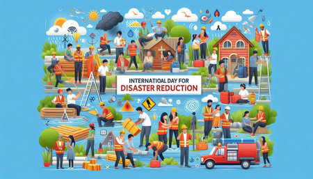 Flat design concept of construction site with people and equipment. Vector illustration