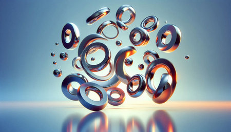 Abstract background with metallic rings. 3d rendering, 3d illustration.
