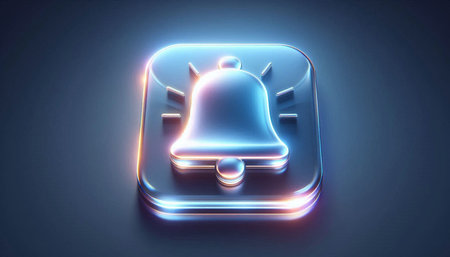 3D Illustration of a Bell Icon in a Square Shape with Glowing Effect