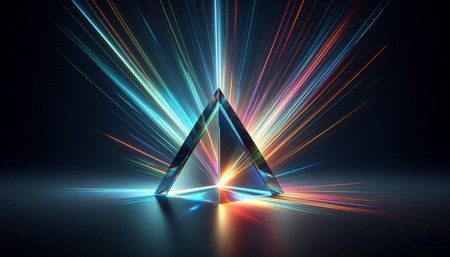 Glowing triangle in space, computer generated abstract background, 3D rendering