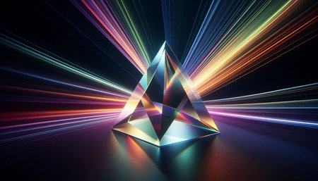3d illustration of an abstract background with neon light and a pyramid