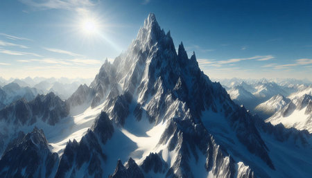 beautiful panoramic view of snowy mountains. 3d illustration
