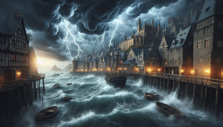 Fantasy fairytale castle in the sea. Fairytale landscape.