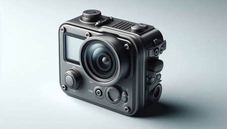 Digital camera on a white background. 3d rendering. Computer digital drawing.