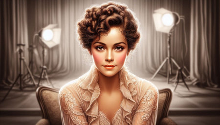 Portrait of beautiful young woman with afro hairstyle in vintage interior