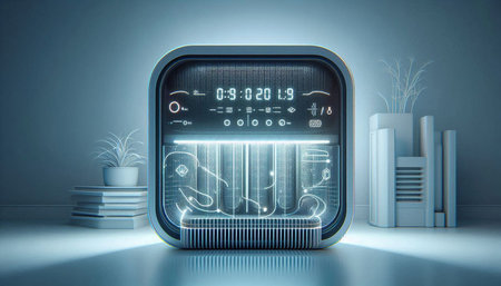 Futuristic technological display in the interior. 3D rendering.