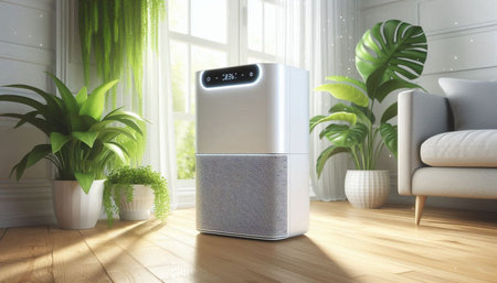 Modern air conditioner in the room. 3d render illustration.