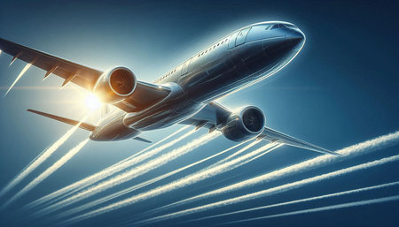 Airplane in sky. Mixed media. Mixed media. Mixed media