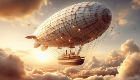 Airship in the sky. Mixed media. Mixed media. Mixed media