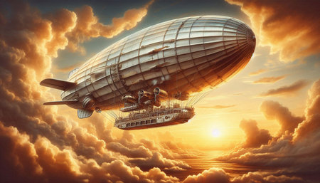 Airship in the sky. 3d illustration. Vintage style.