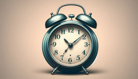 Vintage alarm clock on a gray background. 3d illustration.