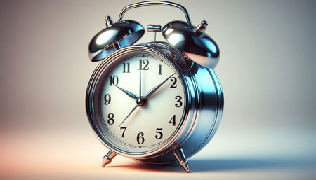 Alarm clock on gray background. Time concept. 3d rendering