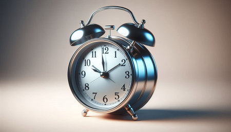 Retro alarm clock on a light background. 3d illustration.