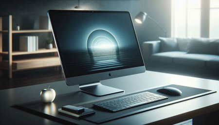 Close up of modern designer desktop with empty computer screen, coffee cup and other items. Mock up,...