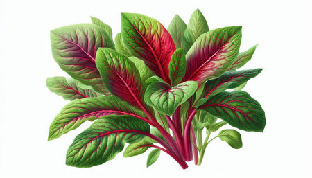 Leaves of red and green chard isolated on white background.