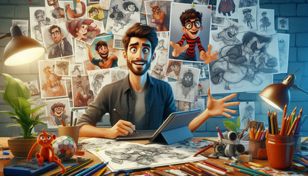 Portrait of a happy young man with a tablet in his hands.