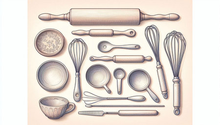 Set of kitchen utensils. Vintage style. Vector illustration.