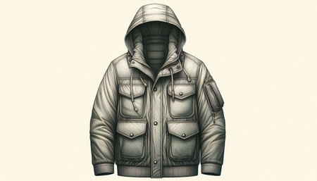 Illustration of a winter jacket with a hood on a white background