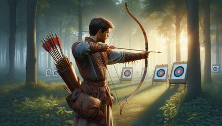 Archery archer in the forest. Mixed media. Mixed media