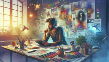 Portrait of a young designer working on a new project in his office