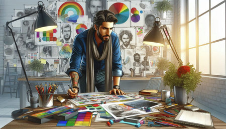 Hipster designer working on a new project in his office.