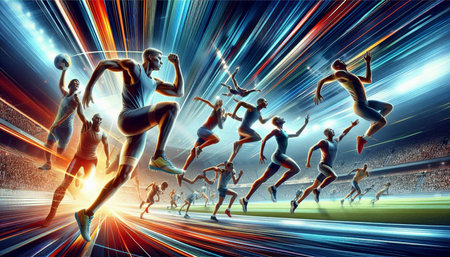 Athletics and running concept as a group of athletes running in a marathon or race on a high speed...