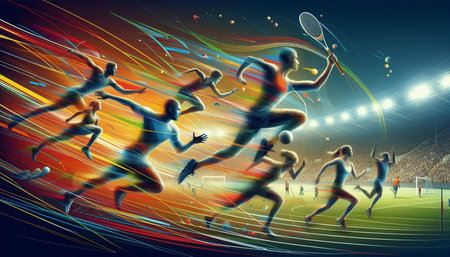 Sport concept with silhouettes of people playing badminton at stadium