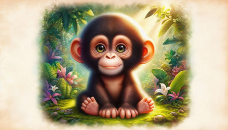 Little monkey sitting in the jungle. Illustration of a little monkey.