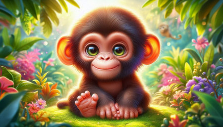 Monkey in the jungle - 3D illustration of a cute animal
