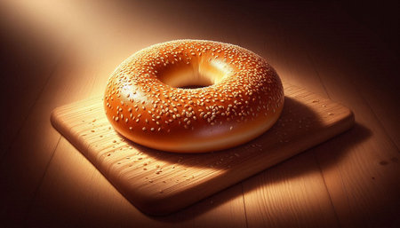 Bagel with sesame seeds on a wooden board. Toned.