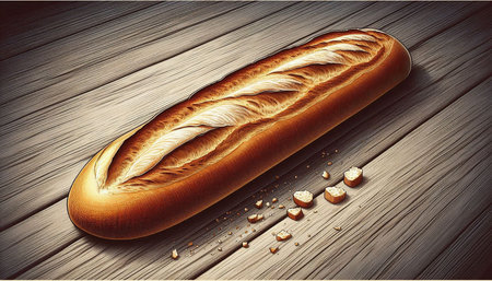 Bread on a wooden background. 3D illustration. Vintage style.