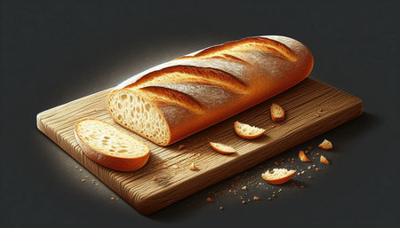 Sliced loaf of bread on a wooden board. 3d rendering