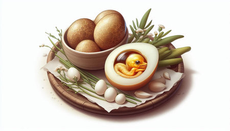 Easter eggs and chicken on a white background. 3d illustration